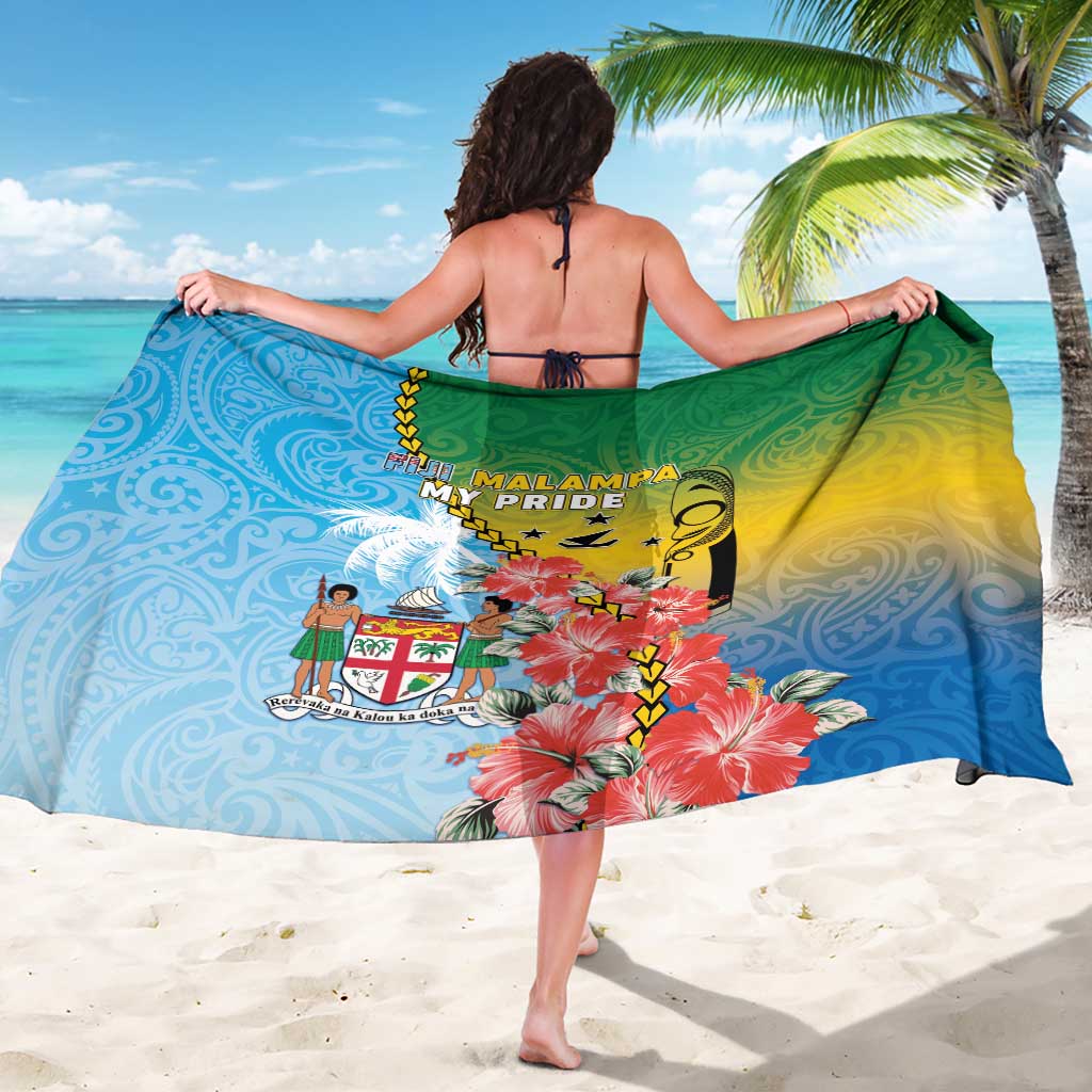 Malampa Fiji Day Sarong Tribal Pattern With Tropical Flowers - Polynesian Pride
