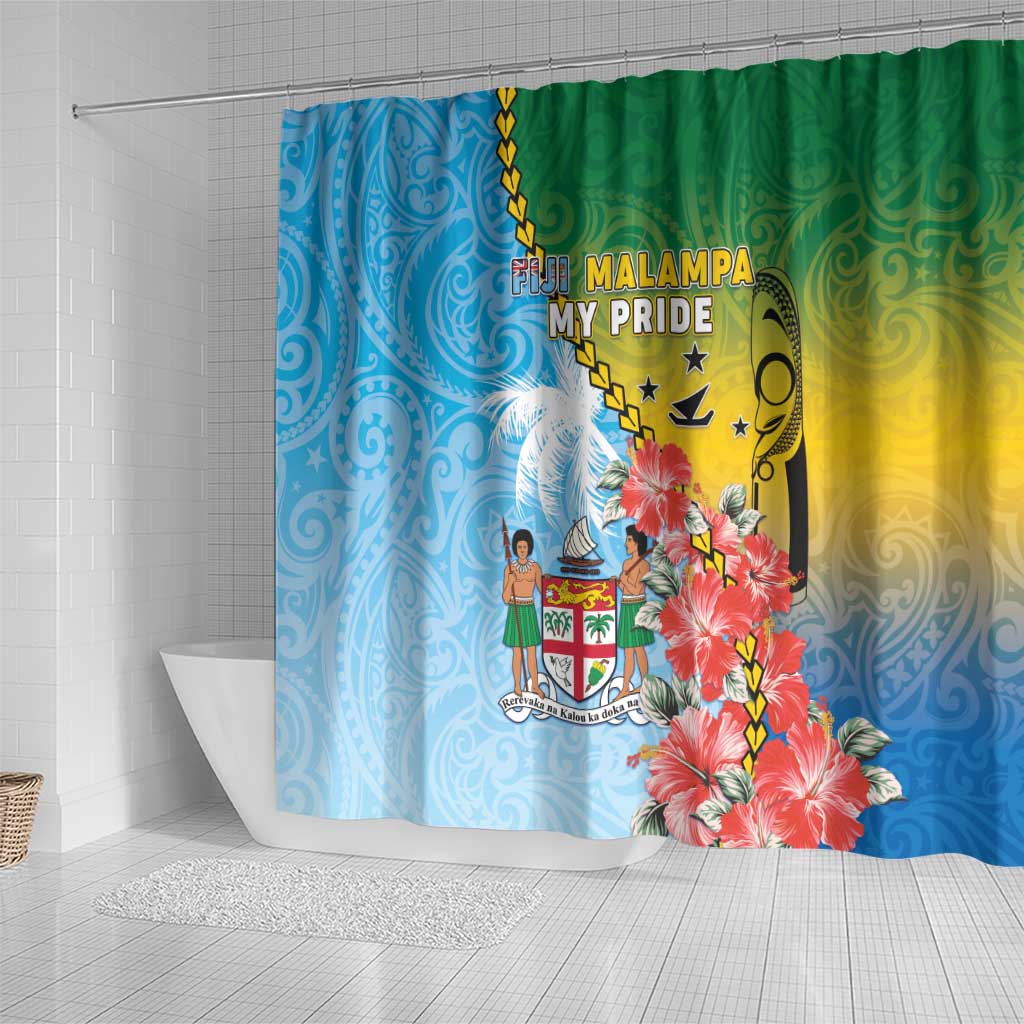 Malampa Fiji Day Shower Curtain Tribal Pattern With Tropical Flowers - Polynesian Pride