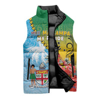 Personalised Malampa Fiji Day Sleeveless Puffer Jacket Tribal Pattern With Tropical Flowers - Polynesian Pride