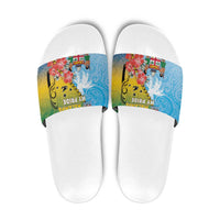 Malampa Fiji Day Slide Sandals Tribal Pattern With Tropical Flowers - Polynesian Pride