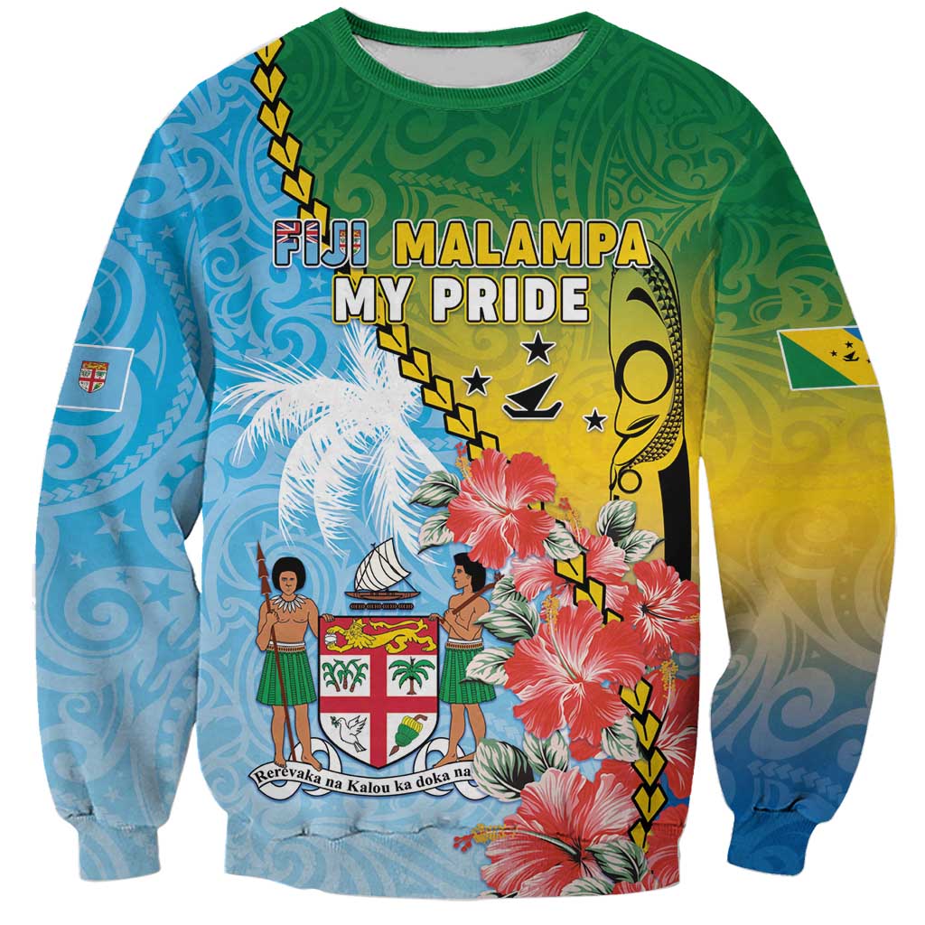 Personalised Malampa Fiji Day Sweatshirt Tribal Pattern With Tropical Flowers - Polynesian Pride