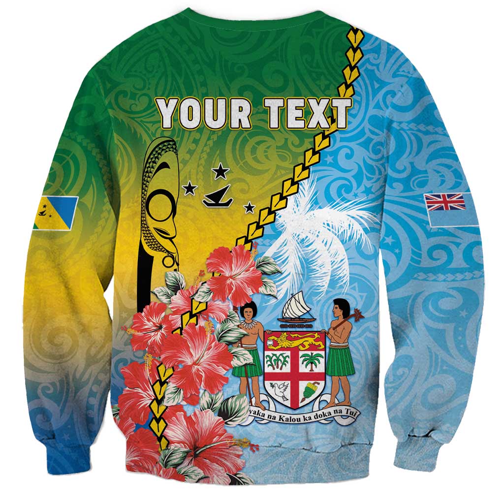 Personalised Malampa Fiji Day Sweatshirt Tribal Pattern With Tropical Flowers - Polynesian Pride