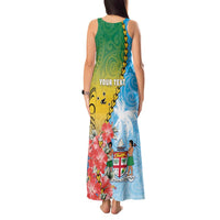 Personalised Malampa Fiji Day Tank Maxi Dress Tribal Pattern With Tropical Flowers - Polynesian Pride