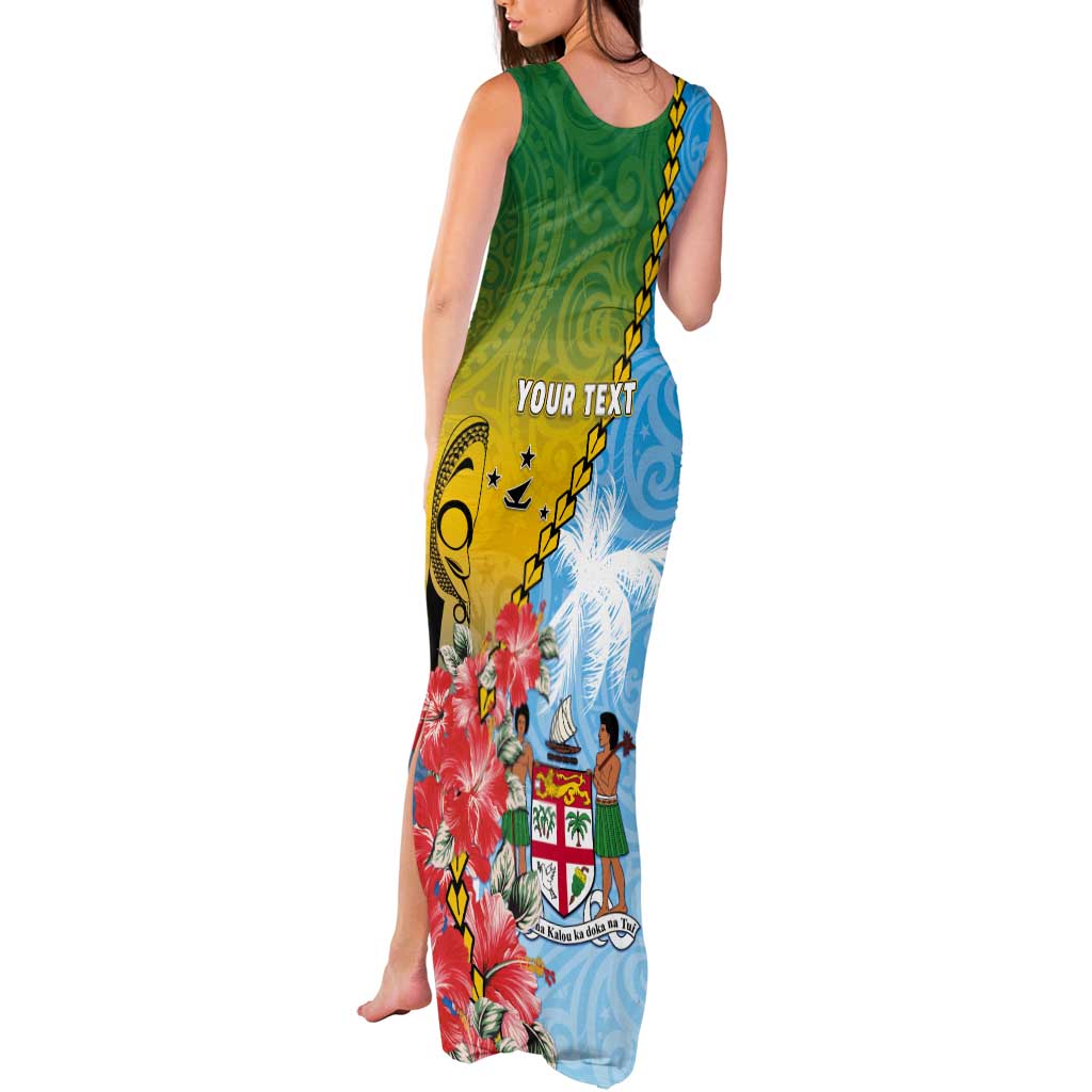 Personalised Malampa Fiji Day Tank Maxi Dress Tribal Pattern With Tropical Flowers - Polynesian Pride