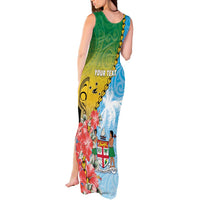 Personalised Malampa Fiji Day Tank Maxi Dress Tribal Pattern With Tropical Flowers - Polynesian Pride