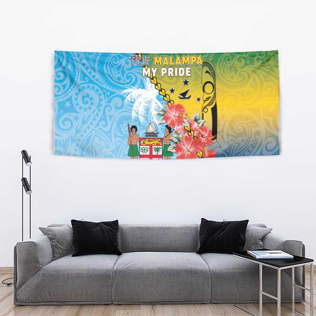 Malampa Fiji Day Tapestry Tribal Pattern With Tropical Flowers - Polynesian Pride