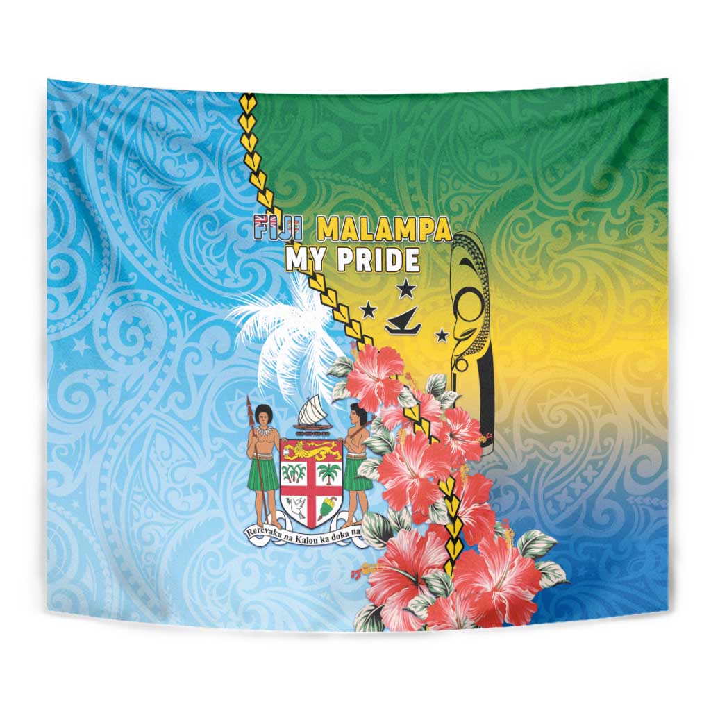 Malampa Fiji Day Tapestry Tribal Pattern With Tropical Flowers - Polynesian Pride