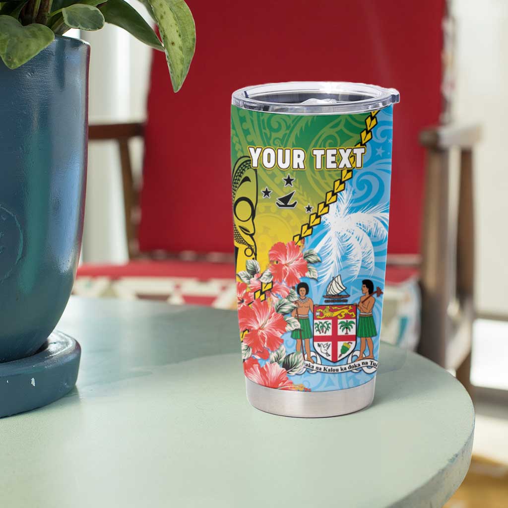 Personalised Malampa Fiji Day Tumbler Cup Tribal Pattern With Tropical Flowers - Polynesian Pride