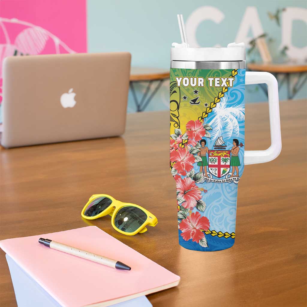Personalised Malampa Fiji Day Tumbler With Handle Tribal Pattern With Tropical Flowers - Polynesian Pride