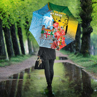 Malampa Fiji Day Umbrella Tribal Pattern With Tropical Flowers - Polynesian Pride