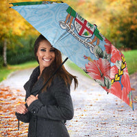 Malampa Fiji Day Umbrella Tribal Pattern With Tropical Flowers - Polynesian Pride