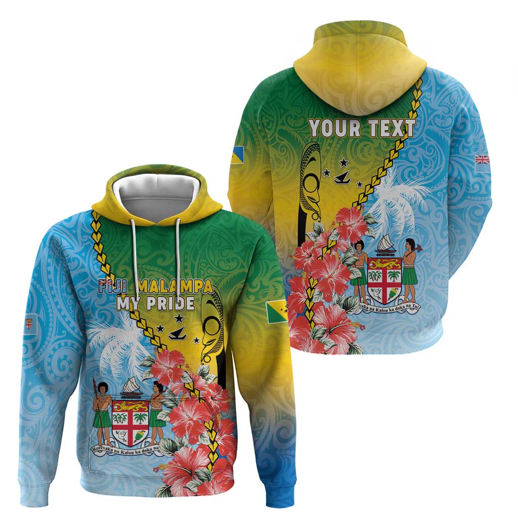 Personalised Malampa Fiji Day Zip Hoodie Tribal Pattern With Tropical Flowers - Polynesian Pride