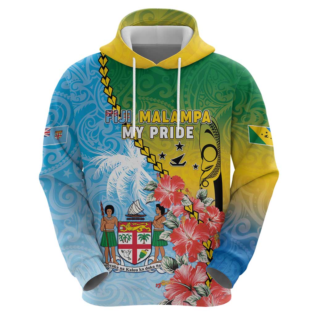 Personalised Malampa Fiji Day Zip Hoodie Tribal Pattern With Tropical Flowers - Polynesian Pride