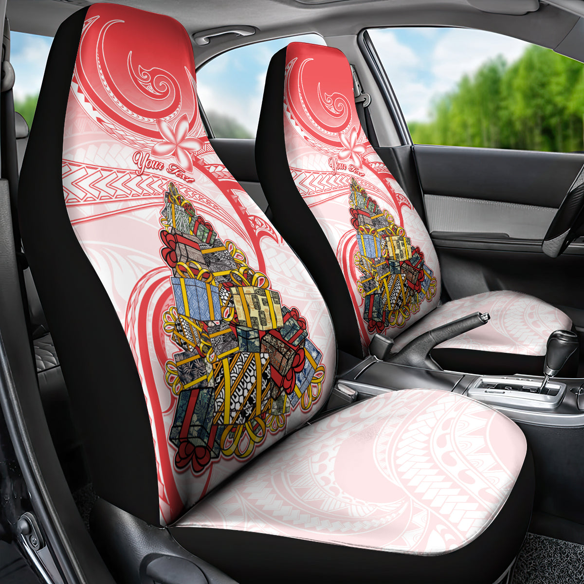 Personalized Happy Boxing Day Car Seat Cover Polynesian Gift Boxes Christmas Tree LT05 - Polynesian Pride