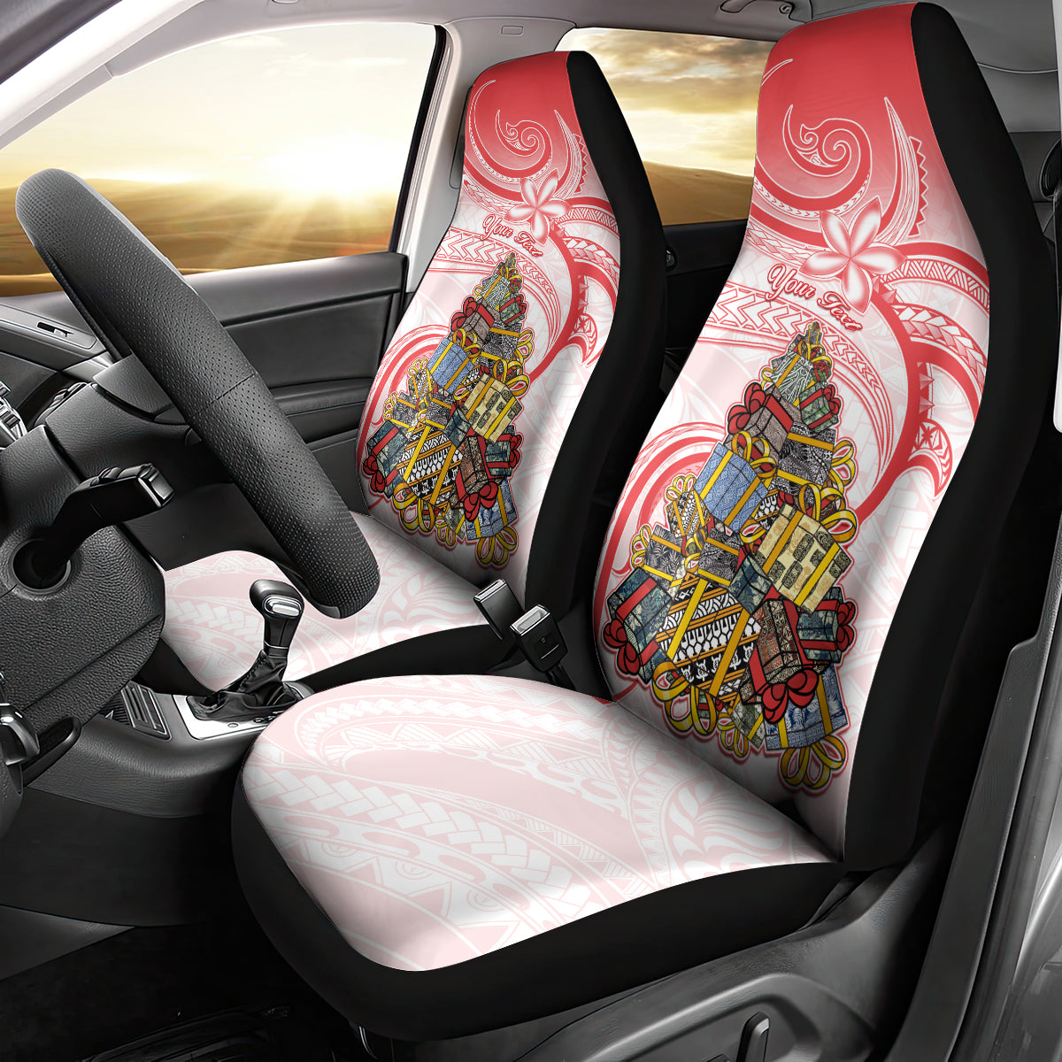 Personalized Happy Boxing Day Car Seat Cover Polynesian Gift Boxes Christmas Tree LT05 - Polynesian Pride