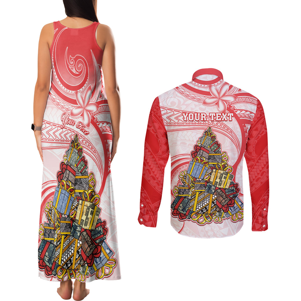 Personalized Happy Boxing Day Couples Matching Tank Maxi Dress and Long Sleeve Button Shirts Polynesian Gift Boxes Christmas Tree LT05 - Polynesian Pride