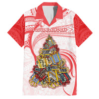Personalized Happy Boxing Day Family Matching Puletasi Dress and Hawaiian Shirt Polynesian Gift Boxes Christmas Tree LT05 Dad's Shirt - Short Sleeve Red - Polynesian Pride