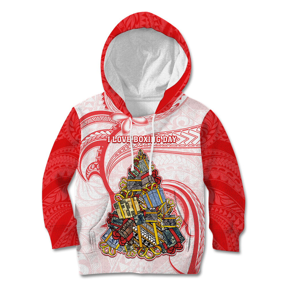 Personalized Happy Boxing Day Kid Hoodie Polynesian Gift Boxes Christmas Tree LT05 Hoodie Red - Polynesian Pride
