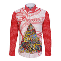 Personalized Happy Boxing Day Long Sleeve Button Shirt Polynesian Gift Boxes Christmas Tree LT05 Unisex Red - Polynesian Pride