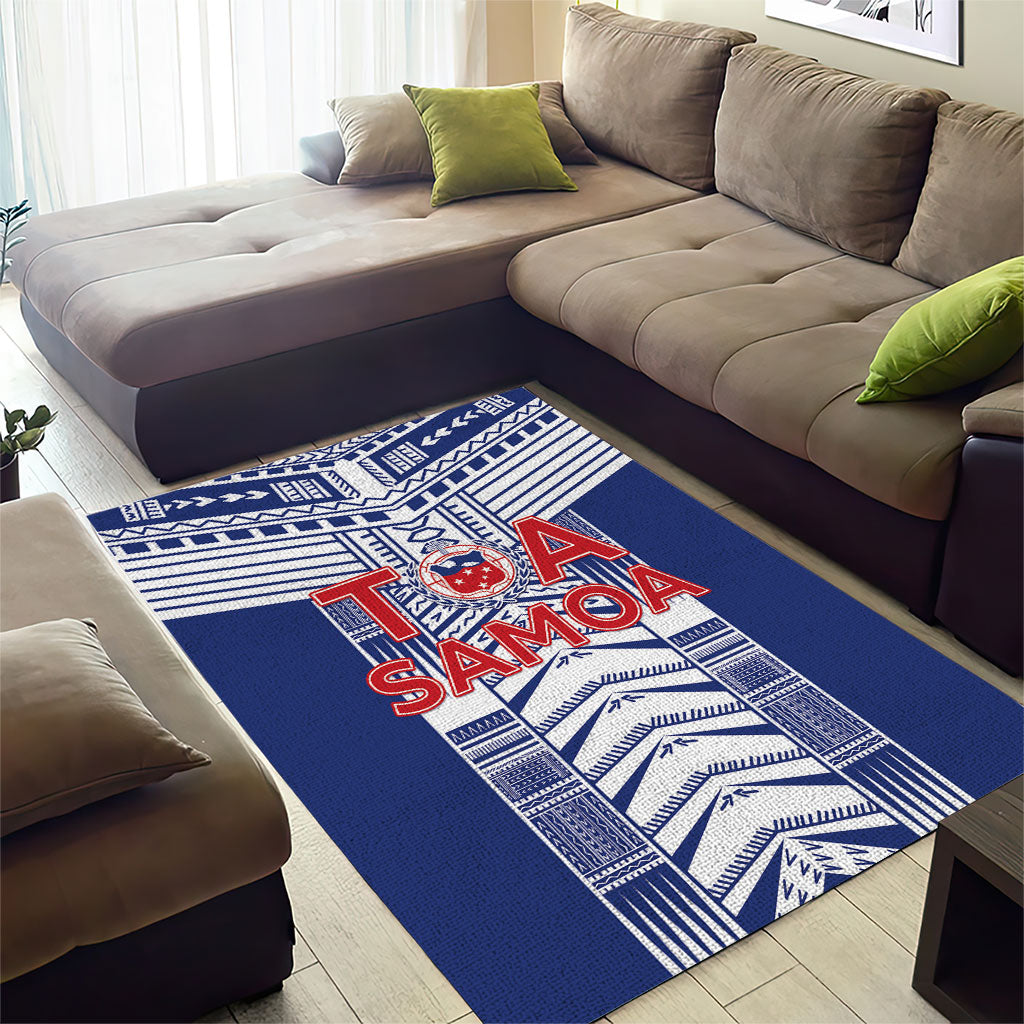 Rugby Toa Samoa Area Rug Samoan Tatau Blue Version LT05 - Polynesian Pride