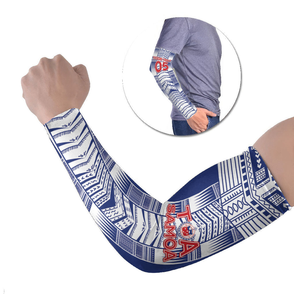 Custom Rugby Toa Samoa Arm Sleeves Samoan Tatau Blue Version LT05 Set of 2 Blue - Polynesian Pride