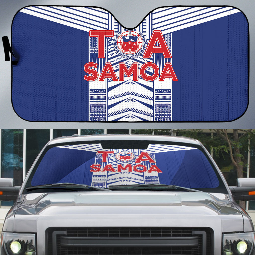 Rugby Toa Samoa Auto Sun Shade Samoan Tatau Blue Version LT05 Blue - Polynesian Pride