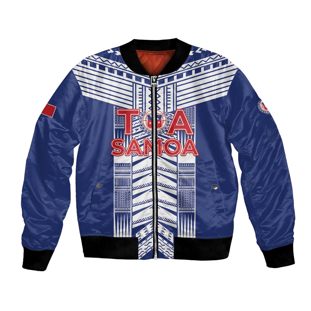 Custom Rugby Toa Samoa Bomber Jacket Samoan Tatau Blue Version LT05 Unisex Blue - Polynesian Pride