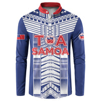 Custom Rugby Toa Samoa Button Sweatshirt Samoan Tatau Blue Version LT05 Blue - Polynesian Pride