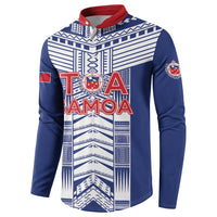 Custom Rugby Toa Samoa Button Sweatshirt Samoan Tatau Blue Version LT05 - Polynesian Pride