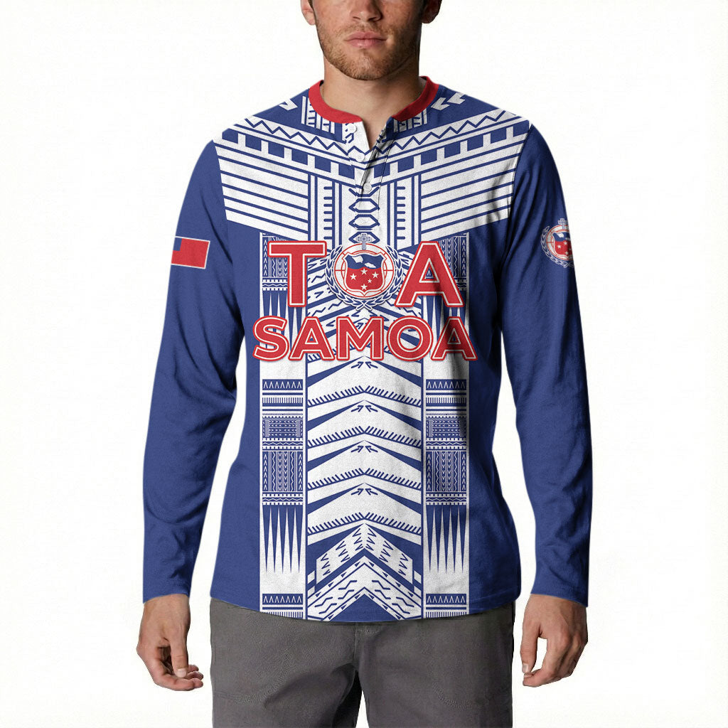 Custom Rugby Toa Samoa Button Sweatshirt Samoan Tatau Blue Version LT05 - Polynesian Pride