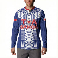 Custom Rugby Toa Samoa Button Sweatshirt Samoan Tatau Blue Version LT05 - Polynesian Pride
