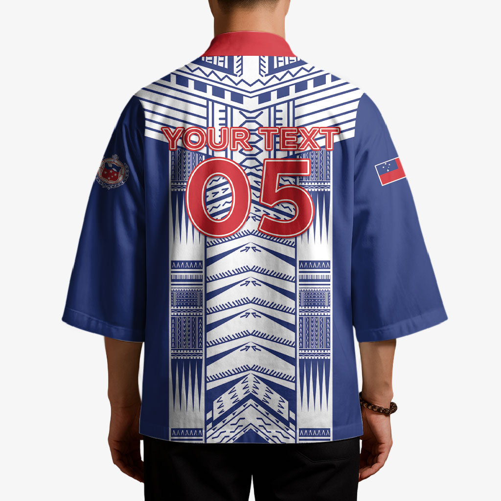 Custom Rugby Toa Samoa Kimono Samoan Tatau Blue Version LT05 - Polynesian Pride