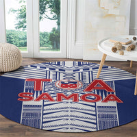 Rugby Toa Samoa Round Carpet Samoan Tatau Blue Version LT05 - Polynesian Pride