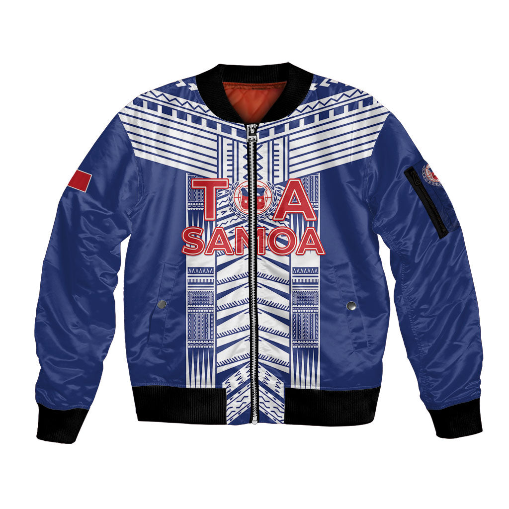Custom Rugby Toa Samoa Sleeve Zip Bomber Jacket Samoan Tatau Blue Version LT05 Unisex Blue - Polynesian Pride