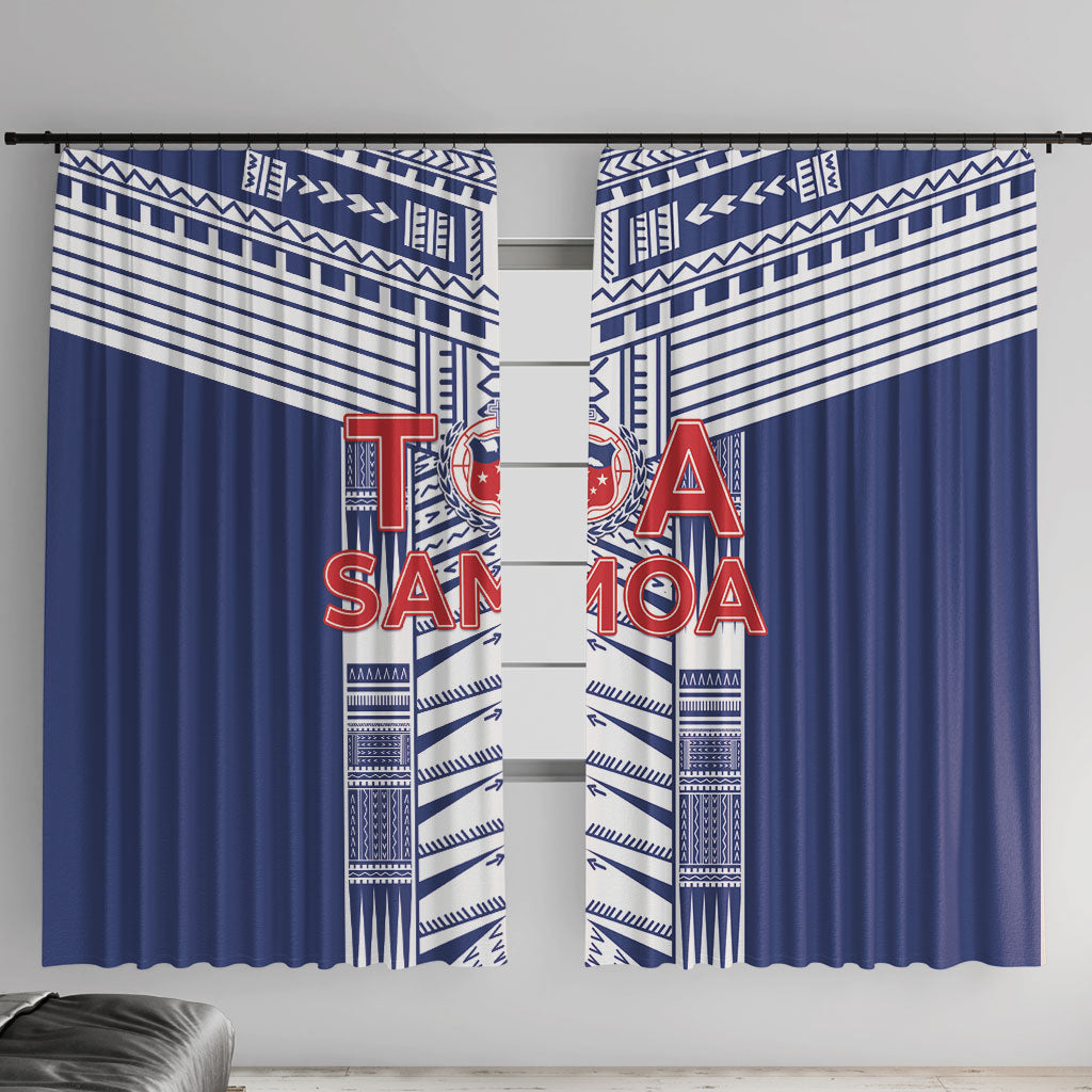 Rugby Toa Samoa Window Curtain Samoan Tatau Blue Version LT05 With Hooks Blue - Polynesian Pride