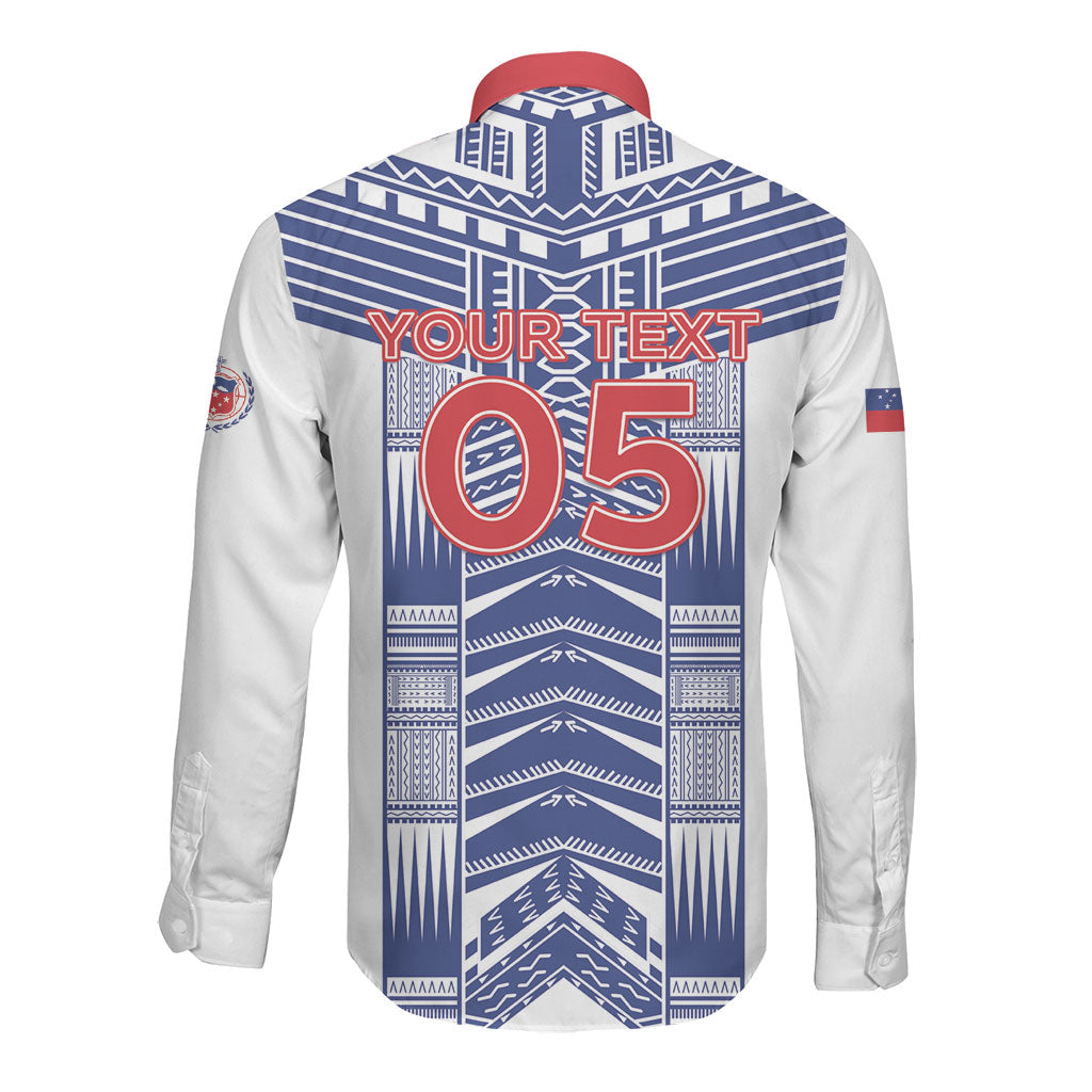 Custom Rugby Toa Samoa Long Sleeve Button Shirt Samoan Tatau White Version LT05 - Polynesian Pride