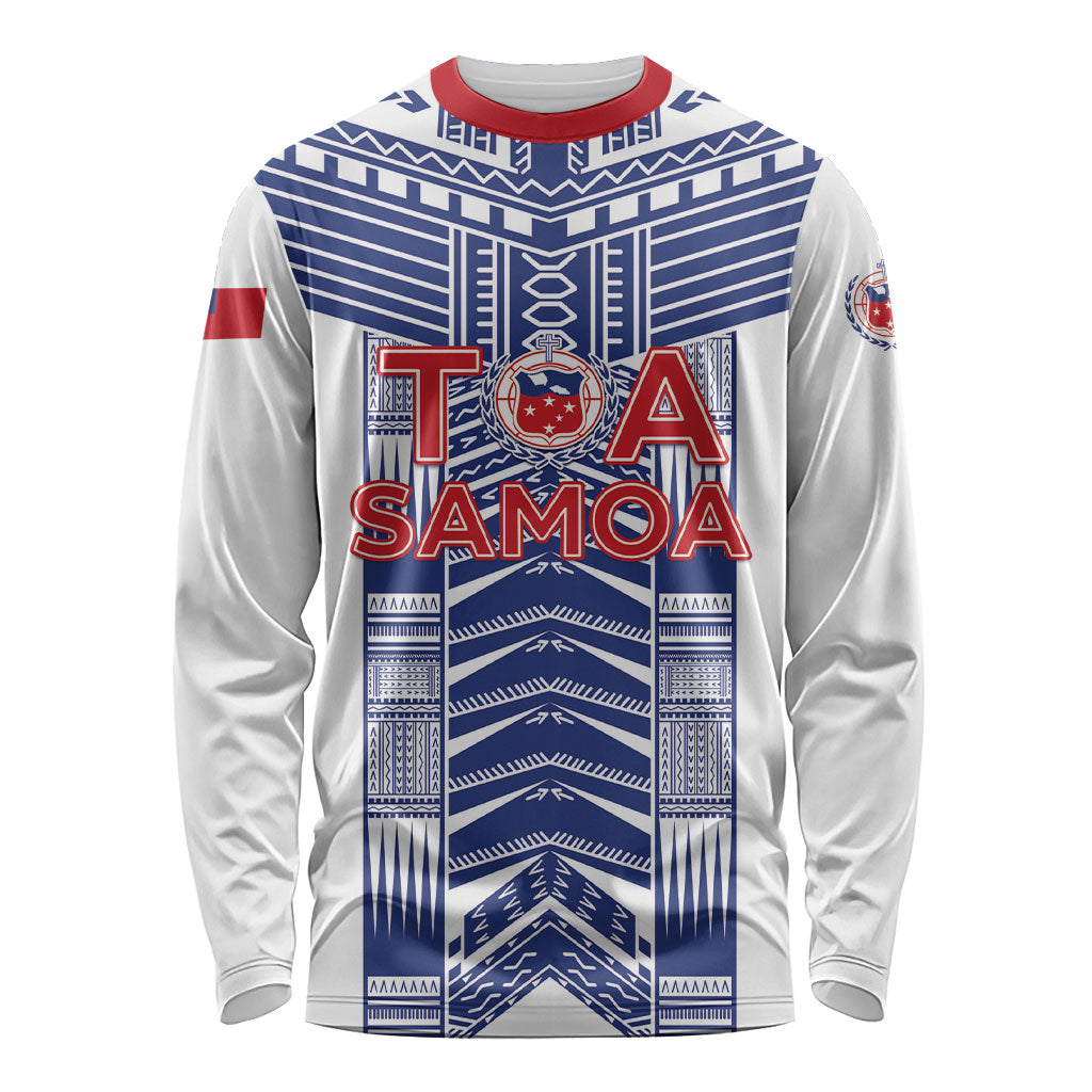 Custom Rugby Toa Samoa Long Sleeve Shirt Samoan Tatau White Version LT05 Unisex White - Polynesian Pride