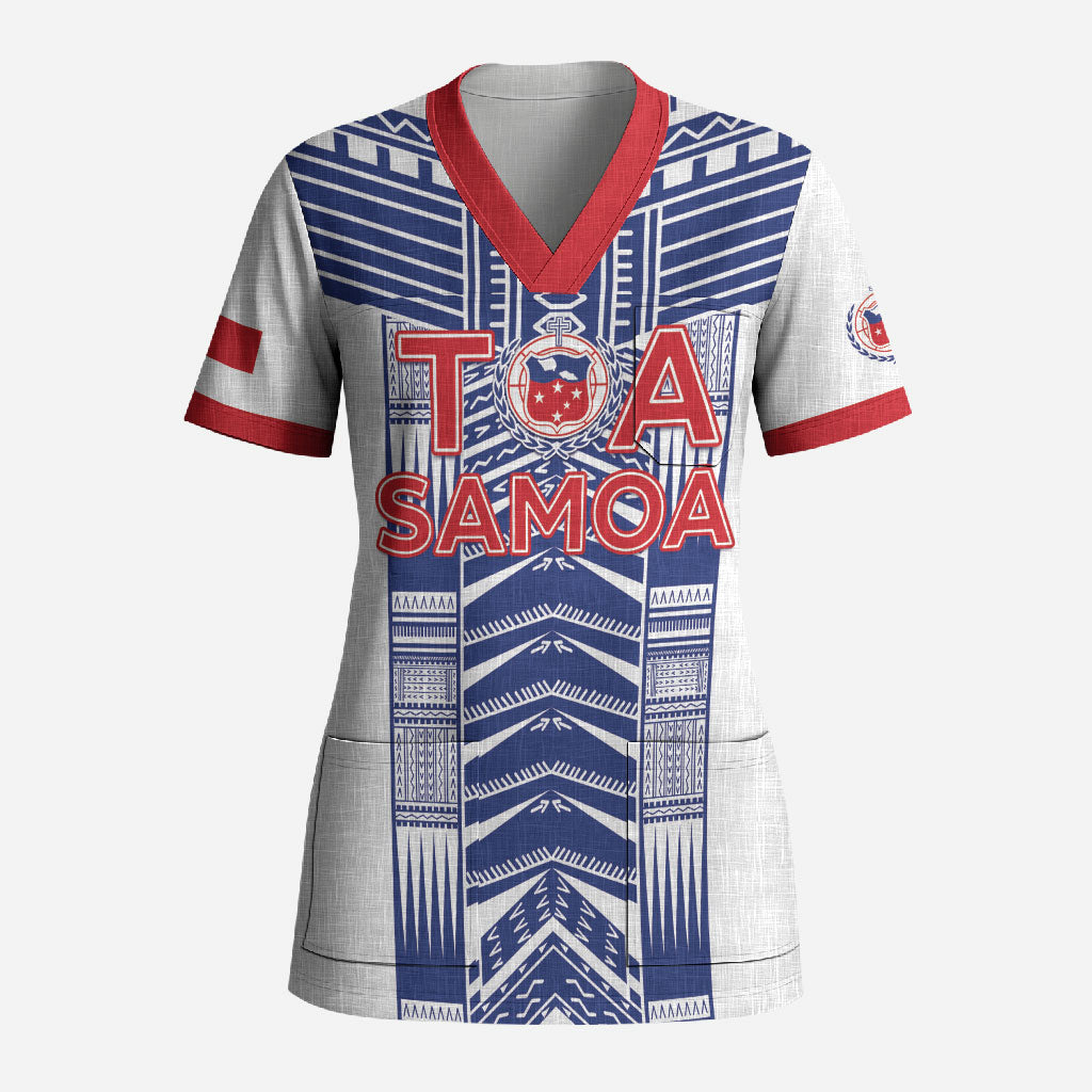 Custom Rugby Toa Samoa Scrub Top Samoan Tatau White Version LT05 Adult White - Polynesian Pride