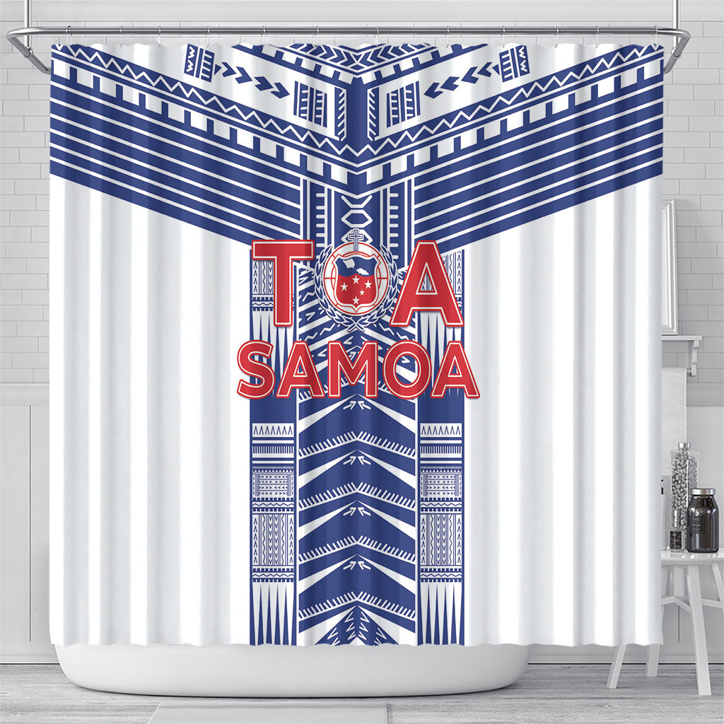 Rugby Toa Samoa Shower Curtain Samoan Tatau White Version LT05 - Polynesian Pride