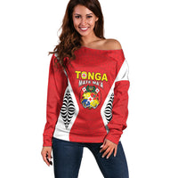 Custom 2026 Tonga Rugby XIII Off Shoulder Sweater Sporty Style LT05 Women Red - Polynesian Pride