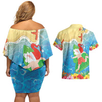 Christmas In Hawaii Couples Matching Off Shoulder Short Dress and Hawaiian Shirt Tis The Sea Sun