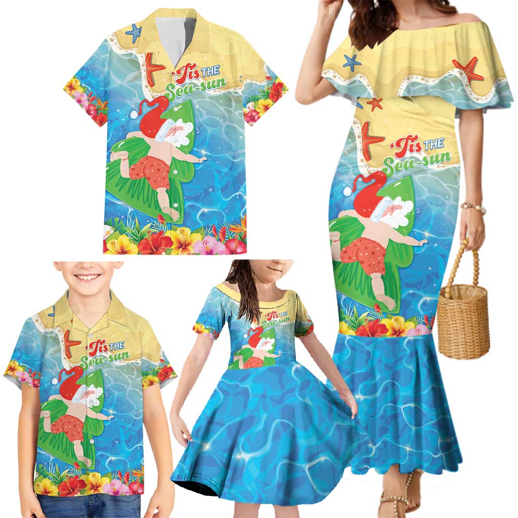 Christmas In Hawaii Family Matching Mermaid Dress and Hawaiian Shirt Tis The Sea Sun