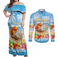 Personalised Hawaii Funny Thanksgiving Couples Matching Off Shoulder Maxi Dress and Long Sleeve Button Shirt Thankful From The Beach LT05 Blue - Polynesian Pride