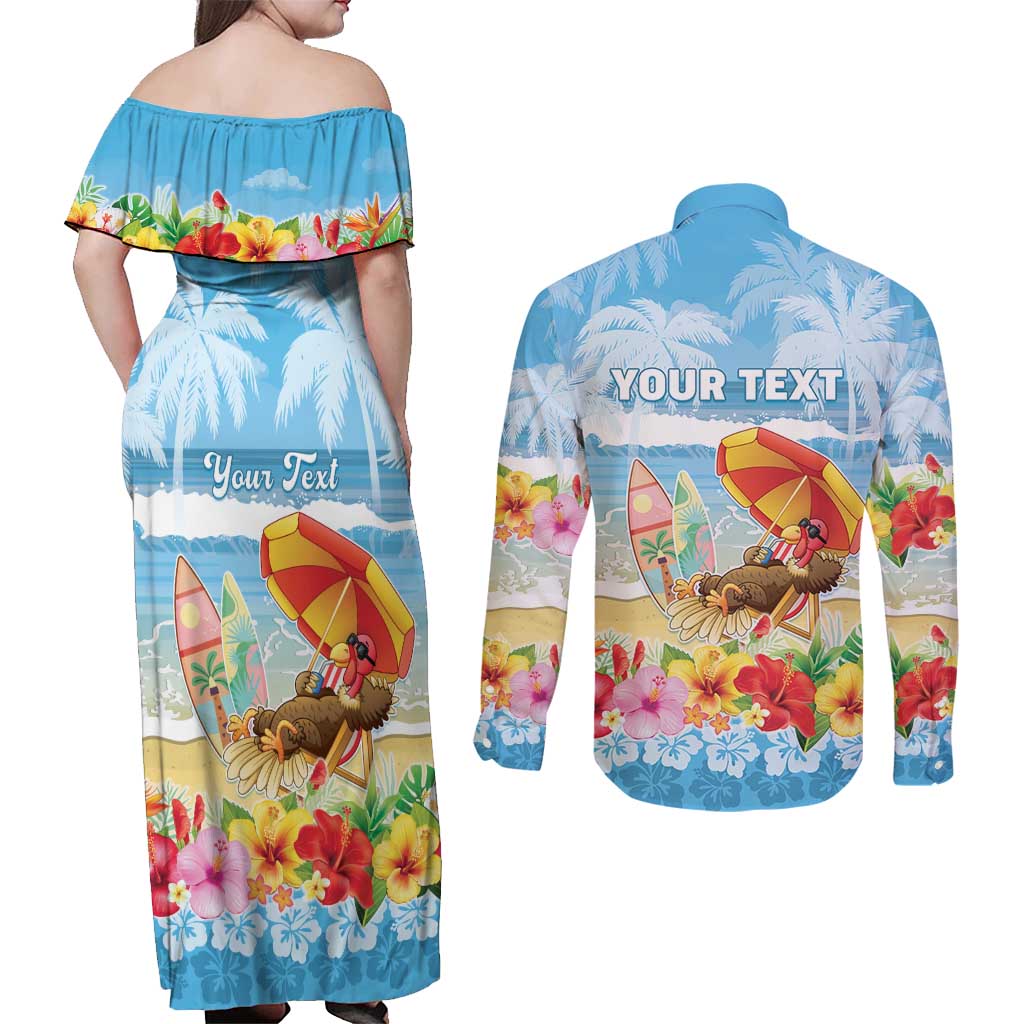 Personalised Hawaii Funny Thanksgiving Couples Matching Off Shoulder Maxi Dress and Long Sleeve Button Shirt Thankful From The Beach LT05 - Polynesian Pride
