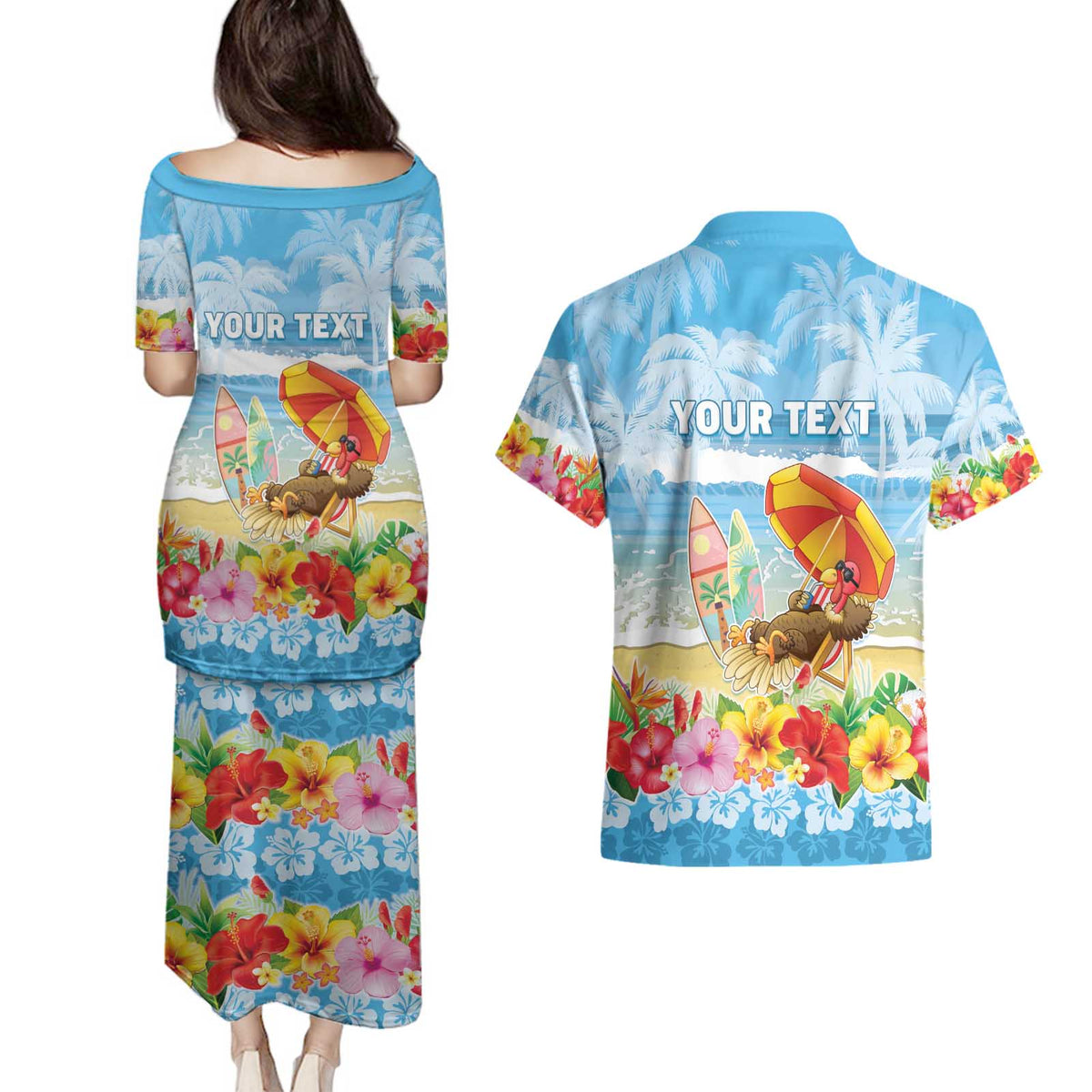 Personalised Hawaii Funny Thanksgiving Couples Matching Puletasi and Hawaiian Shirt Thankful From The Beach LT05 - Polynesian Pride