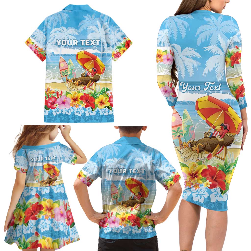 Personalised Hawaii Funny Thanksgiving Family Matching Long Sleeve Bodycon Dress and Hawaiian Shirt Thankful From The Beach
