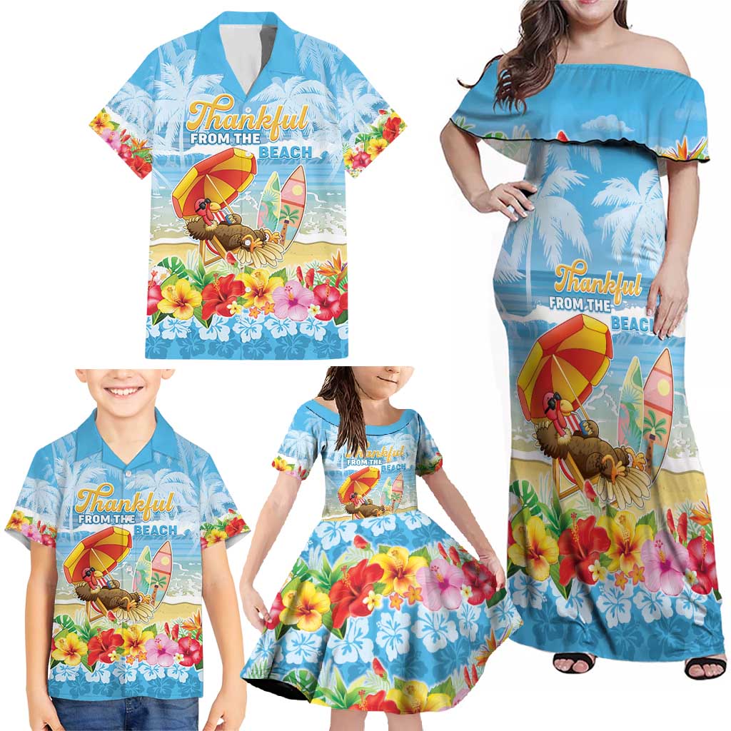 Personalised Hawaii Funny Thanksgiving Family Matching Off Shoulder Maxi Dress and Hawaiian Shirt Thankful From The Beach