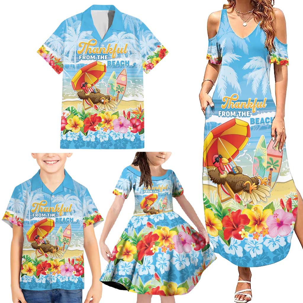 Personalised Hawaii Funny Thanksgiving Family Matching Summer Maxi Dress and Hawaiian Shirt Thankful From The Beach