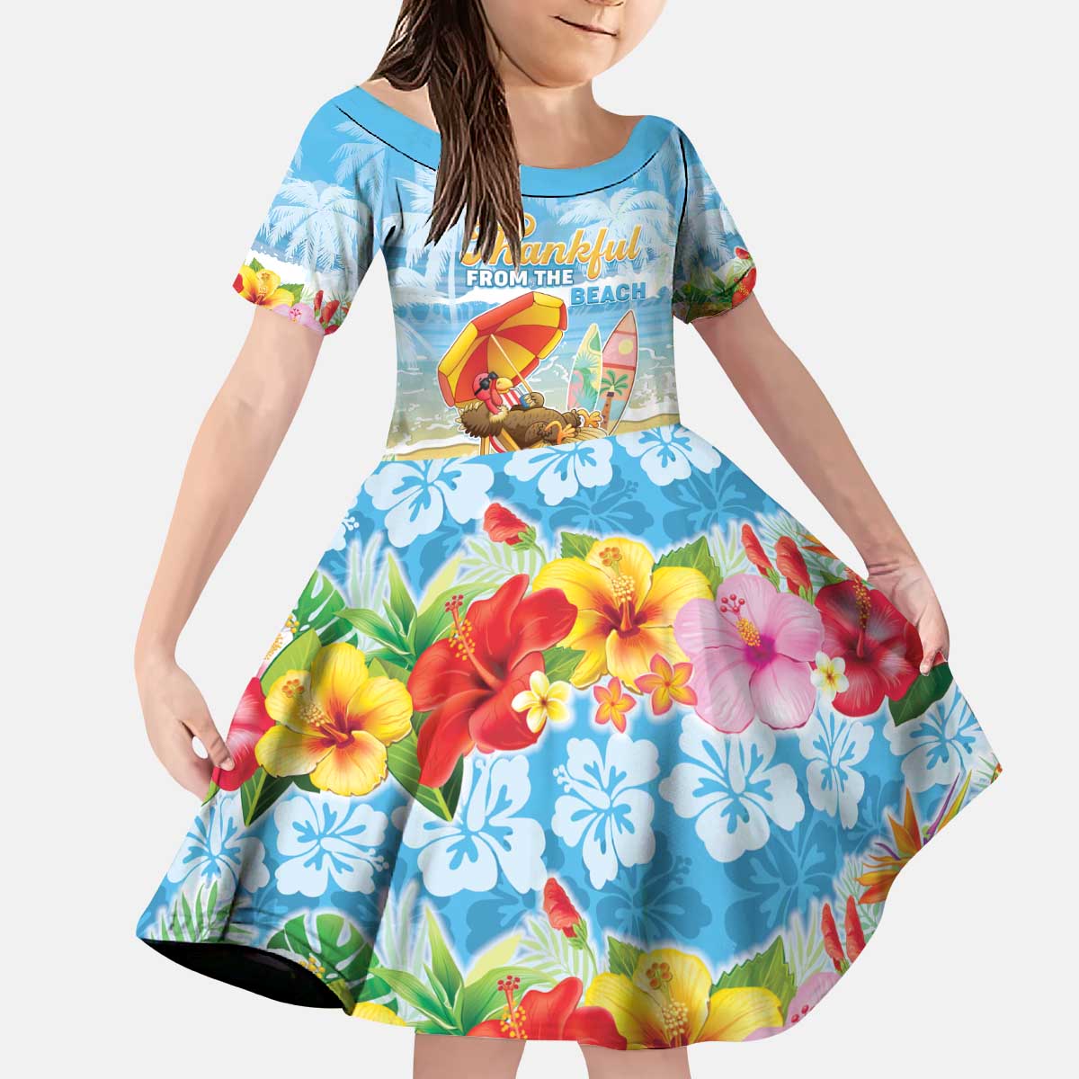 Personalised Hawaii Funny Thanksgiving Kid Short Sleeve Dress Thankful From The Beach