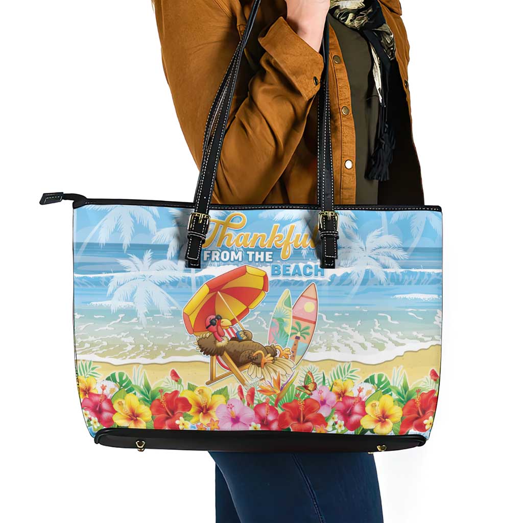 Hawaii Funny Thanksgiving Leather Tote Bag Thankful From The Beach LT05 - Polynesian Pride
